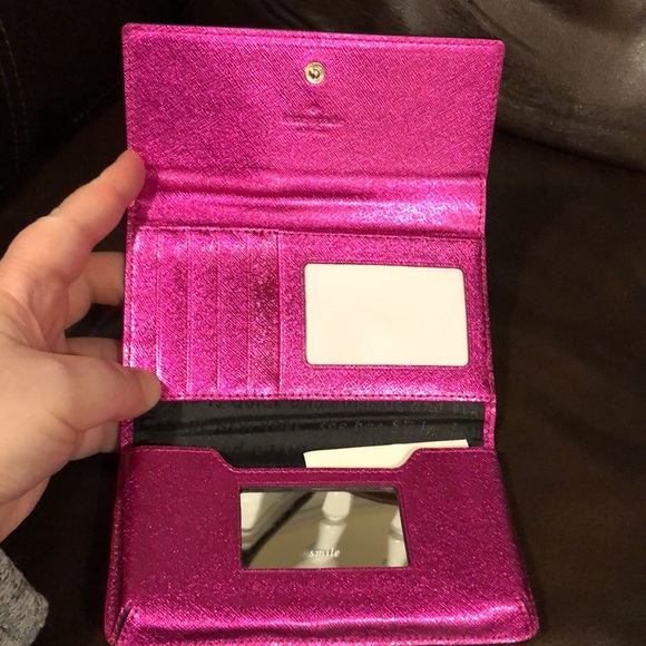 KATE SPADE Hot Pink Saffiano Leather Wristlet w Sparkle NWOT - Picture 4 of 17